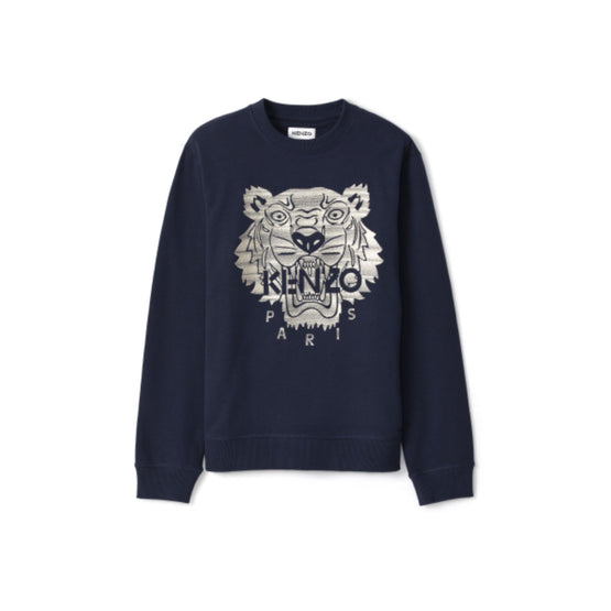 Men Stitched Tiger Crewneck Sweat - Navy Blue