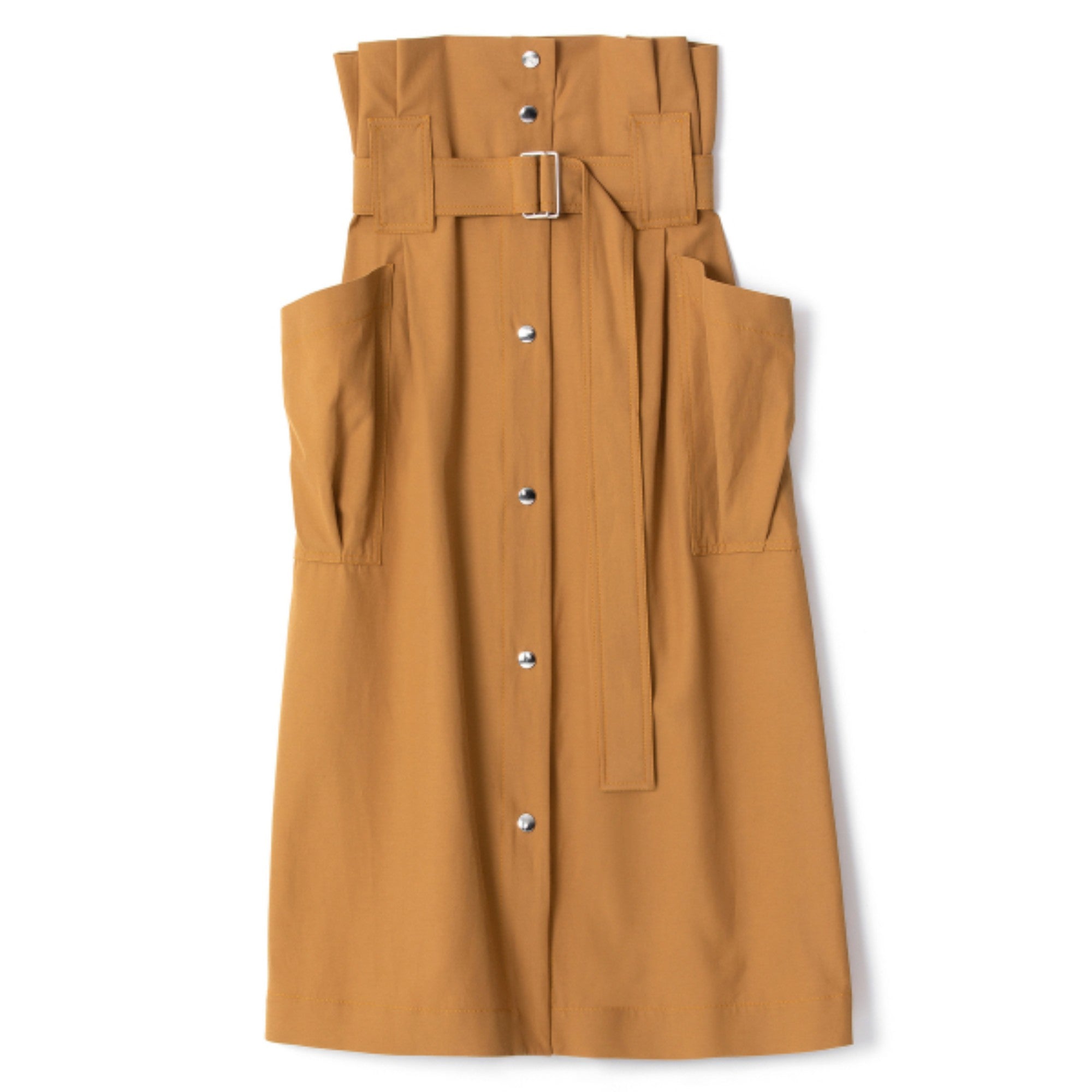 Women Belted Skirt With Pockets - Dark Beige