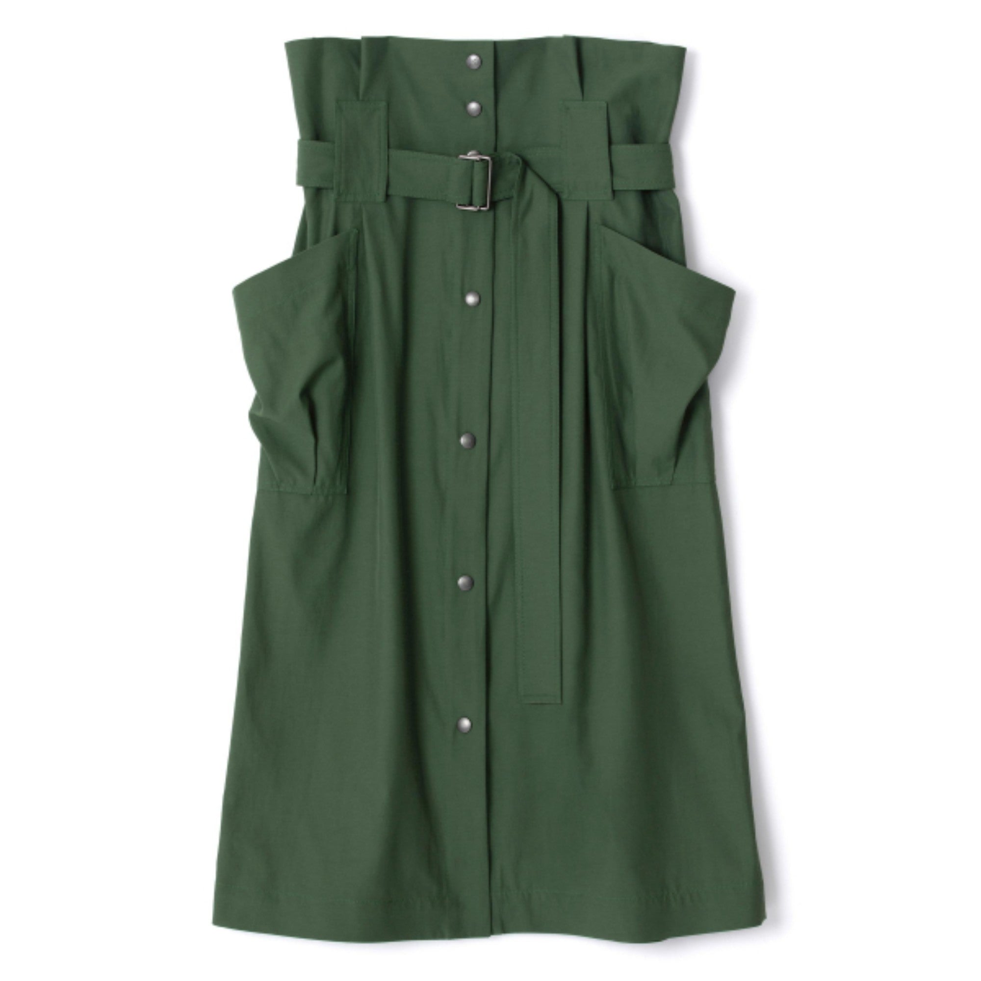 Women Belted Skirt With Pockets - Dark Khaki