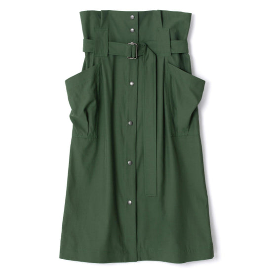 Women Belted Skirt With Pockets - Dark Khaki