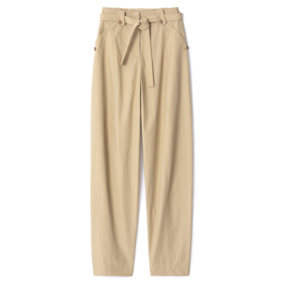 Women Tapered Belted Pant - Beige