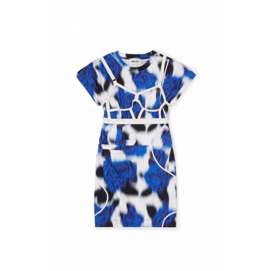 Women Printed T Dress - Cyan
