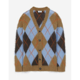 Women Argyle Oversize Btnd Cardigan - Glacier