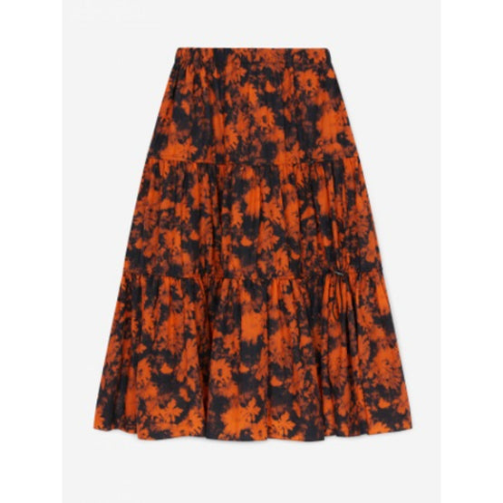 Women Printed Elasticated Midi Skirt - Medium Orange
