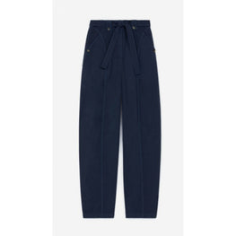 Women Tapered Belted Pant - Blue Black