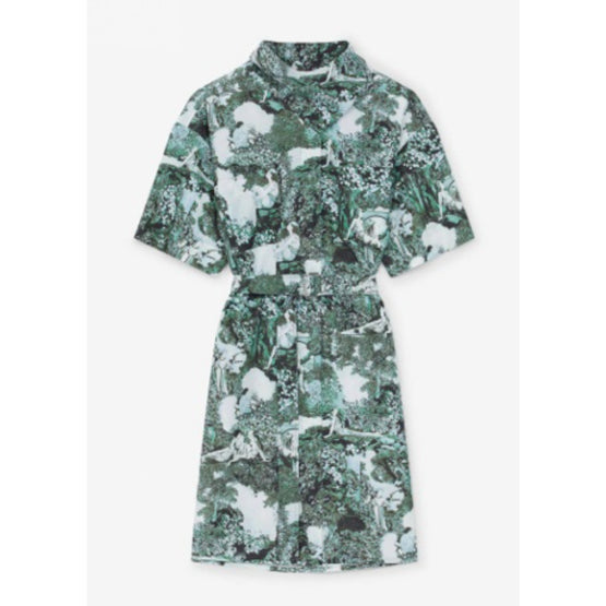 Women Printed Shirting Dress - Dark Khaki