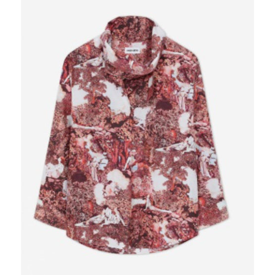 Women Printed Top Cowl Collar - Rose Fonce