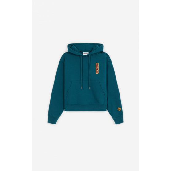Women Embroidered Boxy Hoodie - Duck Blue
