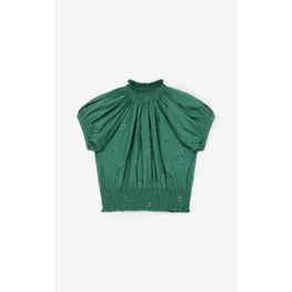 Women Printed Cropped Smocked Top - Pine